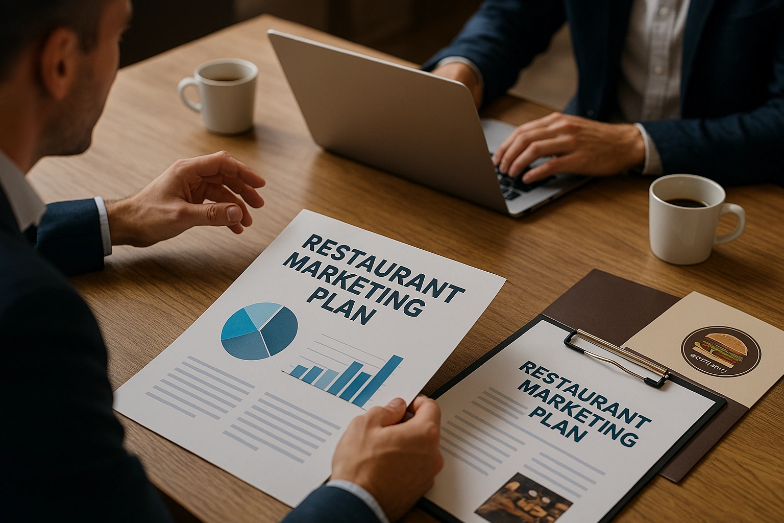restaurant owners working on their restaurant marketing plan
