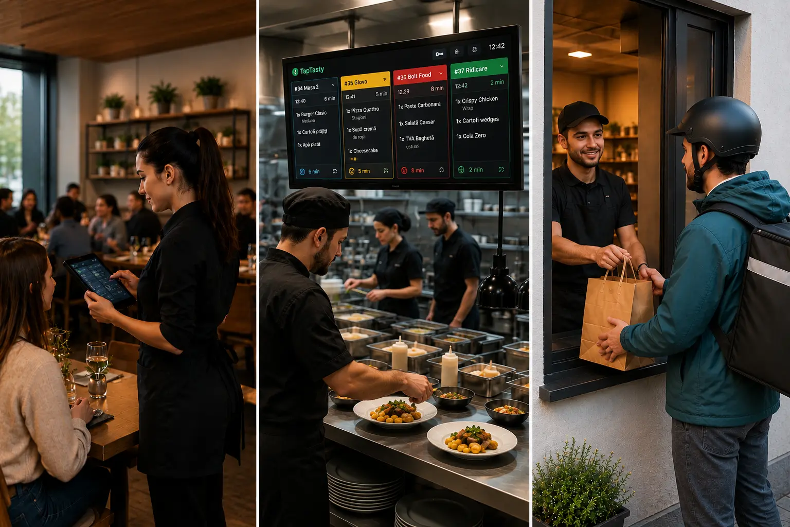 fluxul operațional al unui restaurant: bucătărie, sală, livrare