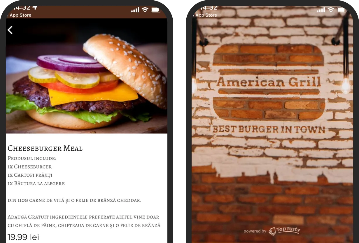 Aplicația mobilă American Grill realizată cu TapTasty