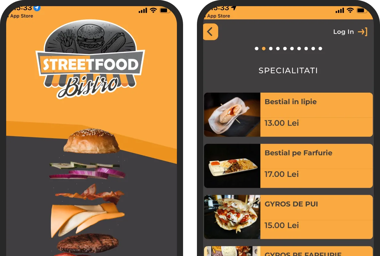 Aplicația mobilă Streetfood Bistro realizată cu TapTasty