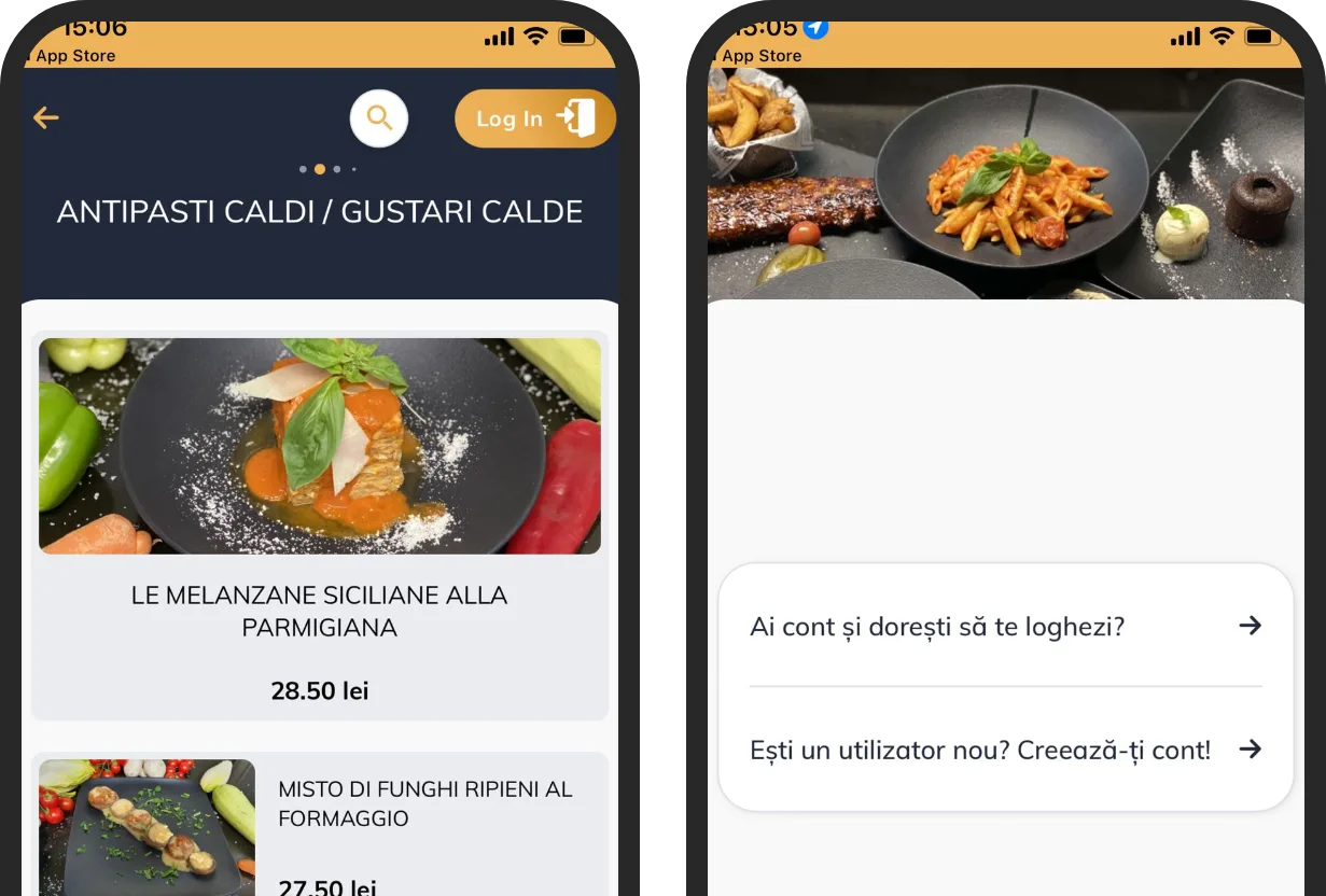 Aplicația mobilă Trattoria Il Calcio realizată cu TapTasty