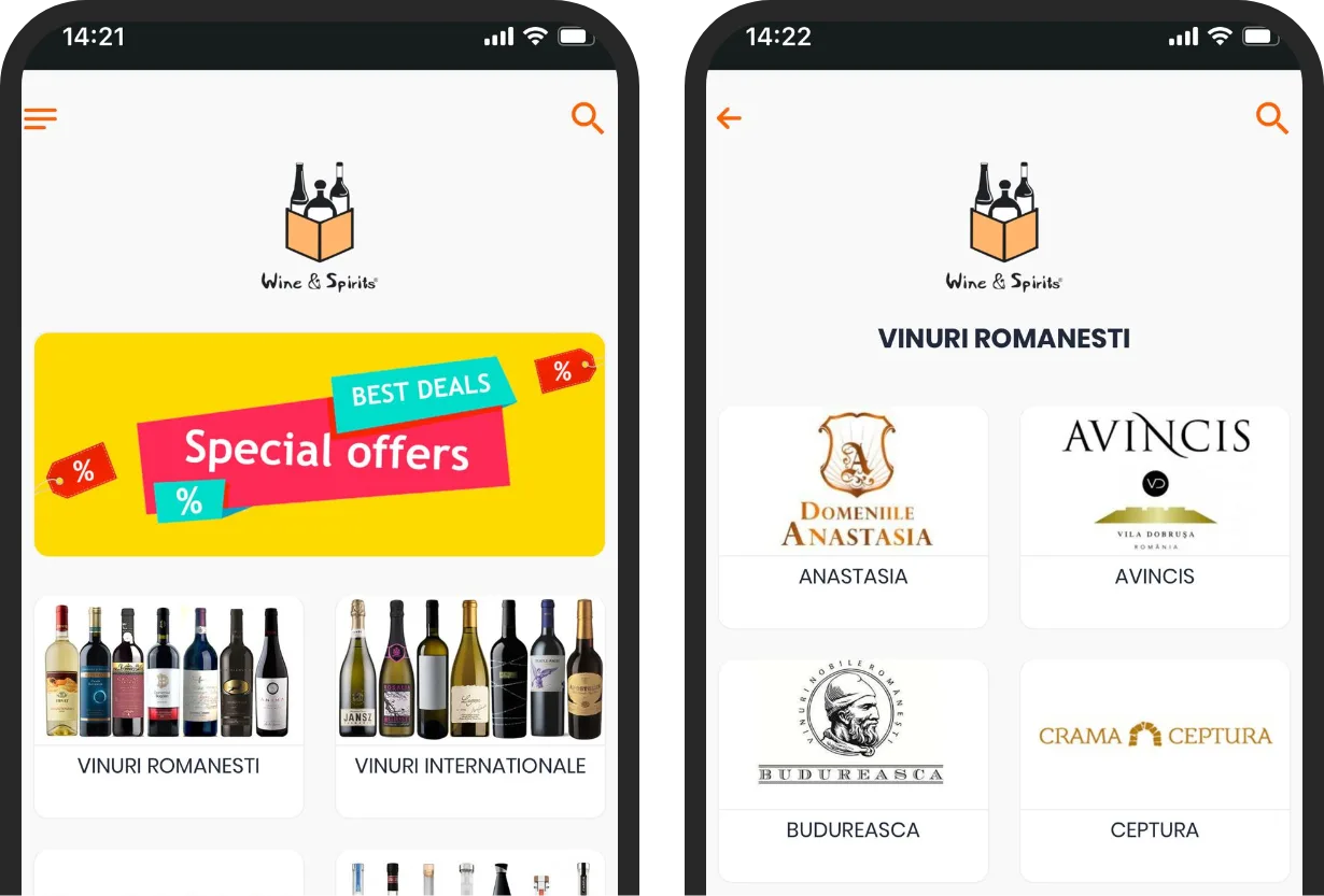Aplicația mobilă Wine & Spirits realizată cu TapTasty