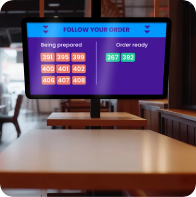 Ecranul pentru statusul comenzilor poate fi personalizat cu culorile restaurantului tău.