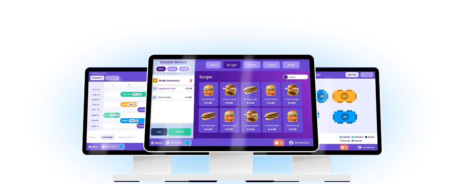 TapTasty POS system shown on restaurant terminals