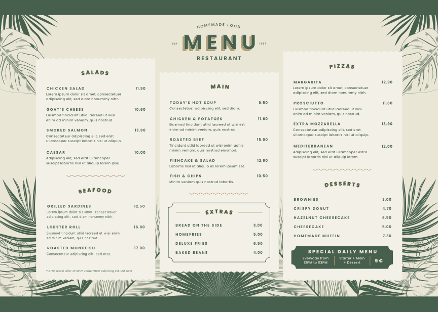 meniul de restaurant